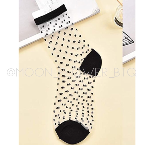 Polka Dot Sheer Mesh Transparent Nylon Socks Black - Picture 4 of 10